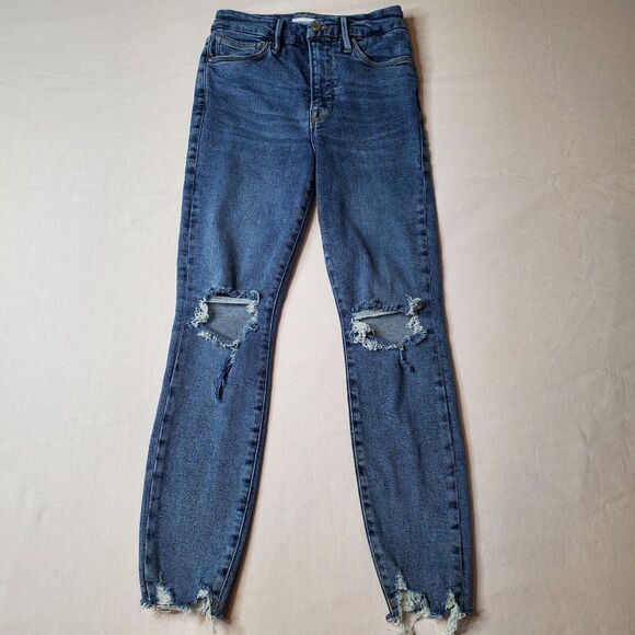 Good American Womens Size 0/25 Good Waist Crop Jeans Chewed Hem Blue GWCCH005T - Picture 2 of 8